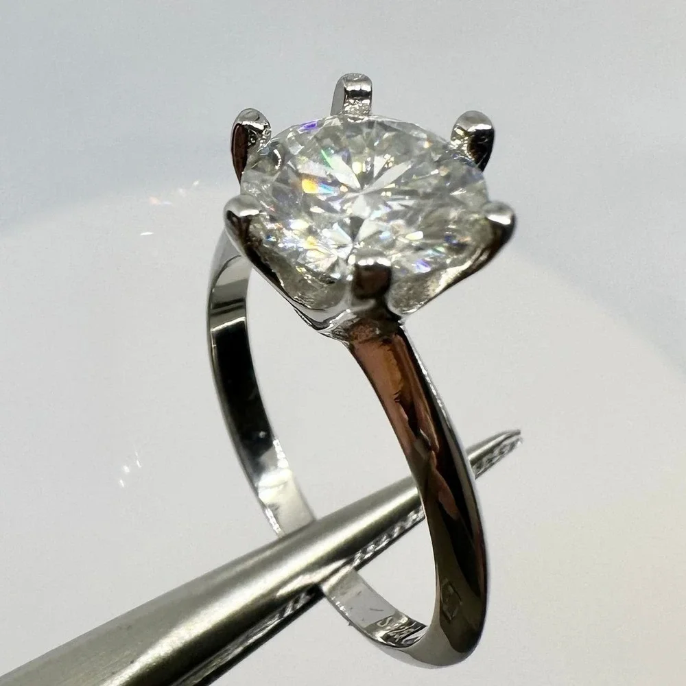 Moissanite Diamond Engagement Ring Six Prong Wedding GRA 18K 3 Ct Size 6